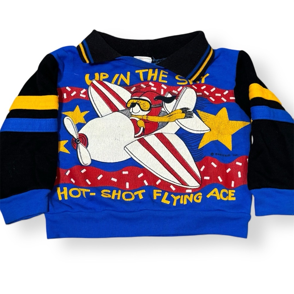 Vintage “Hot-Shot Flying Ace” Airplane Sweatshirt – 90s Cartoon Graphic 3T